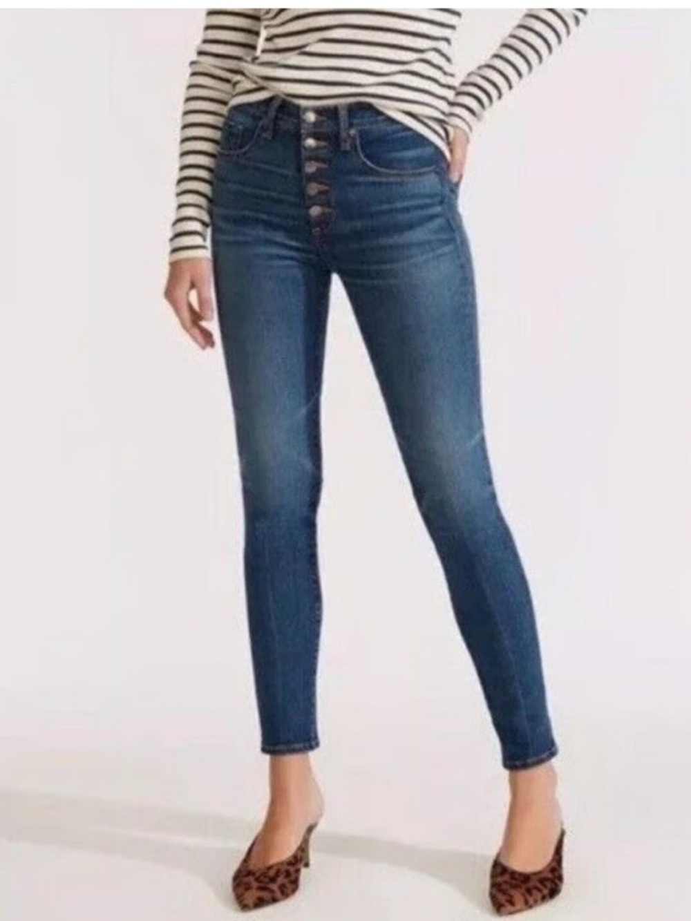 Veronica Beard Debbie High Rise 10” skinny Jeans Dark Vintage silver buttons 24